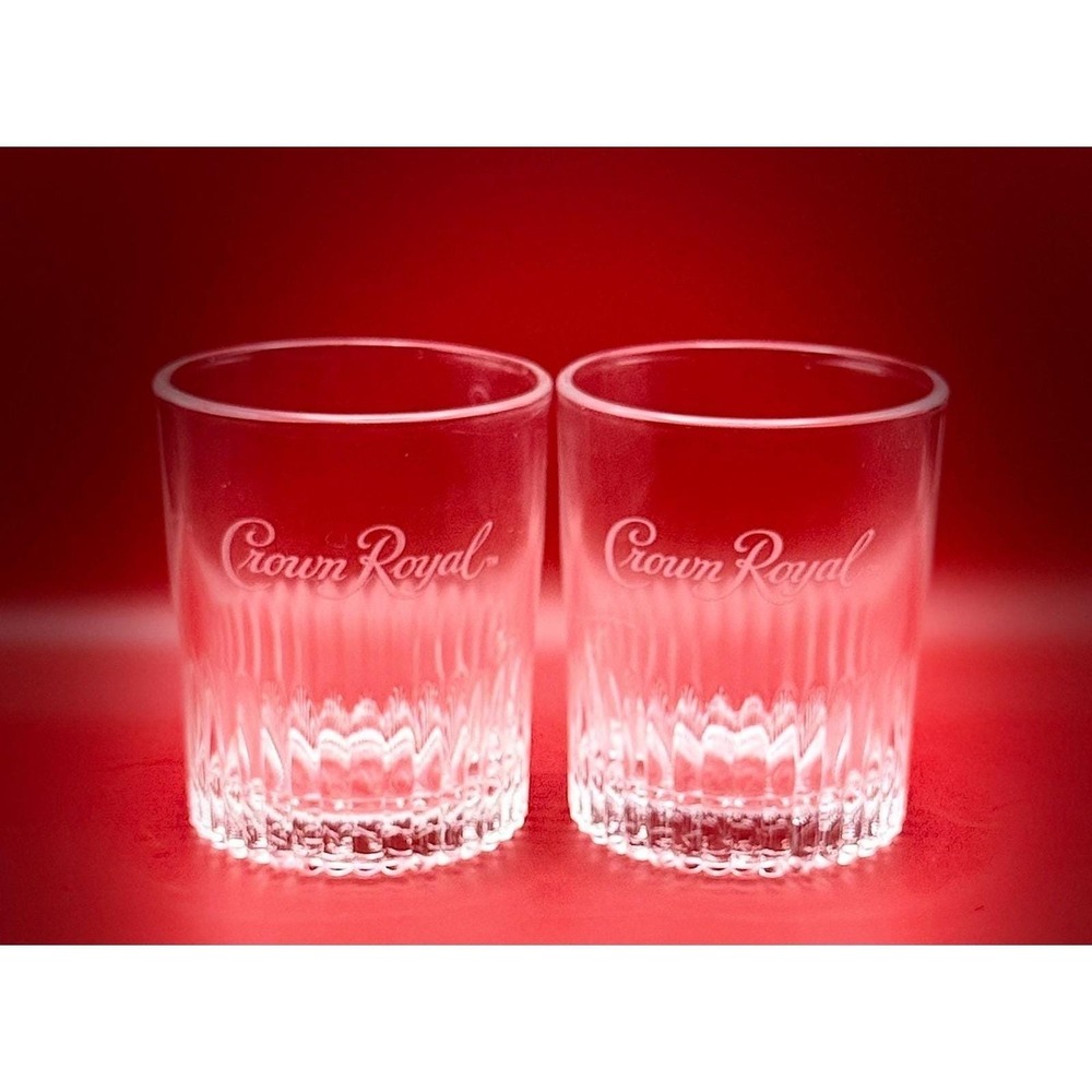 Crown Royal Etched Whiskey Rocks Glasses - Set of 2 Lowball Tumblers